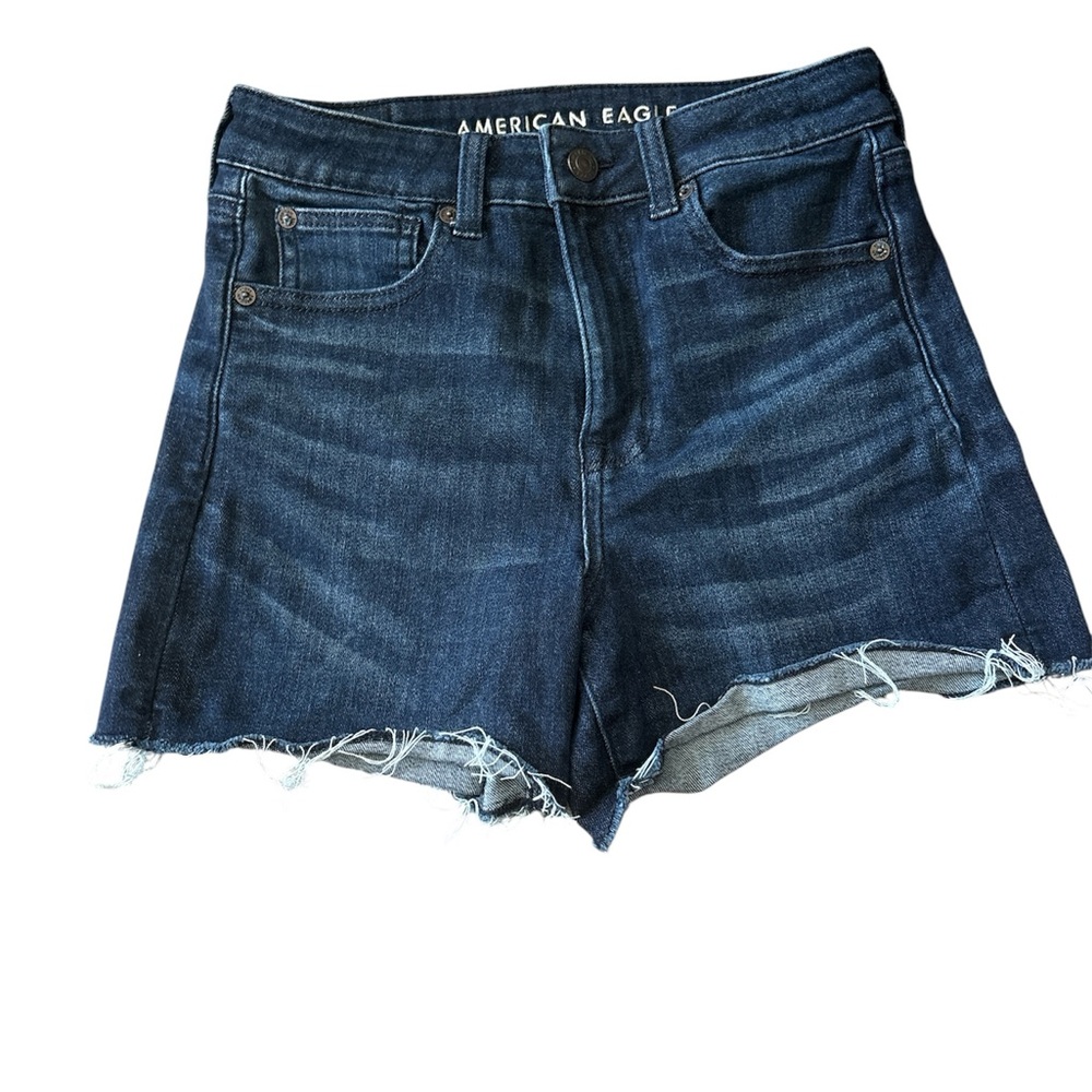 American Eagle Outfitters Dark Blue High-Rise Denim Cutoff Shorts